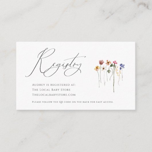 Kleurrijke Wildflower QR code Baby Registry Informatiekaartje (Voorkant)