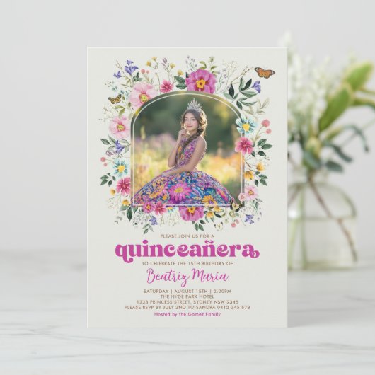 Kleurrijke Wildflower Quinceañera 15e verjaardag Kaart (Staand voorkant)