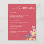 Kleurrijke Wildflower Roze Bruiloft Details Informatiekaartje (Voorkant)