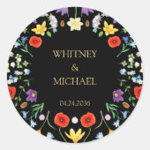 Kleurrijke Wildflower Rustic Bloemen Boho Huwelijk Ronde Sticker (Voorkant)