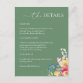 Kleurrijke Wildflower Sage Groene Bruiloft Details Informatiekaartje (Voorkant)