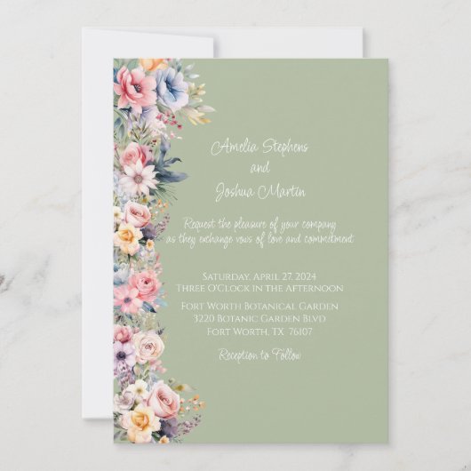 Kleurrijke Wildflower Sage Groene bruiloft Kaart (Voorkant)
