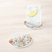 Kleurrijke Wildflower Sandstone Onderzetter (Zijkant)