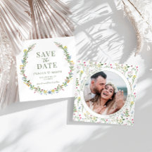 Kleurrijke wildflower Save the Date fotouitnodigin