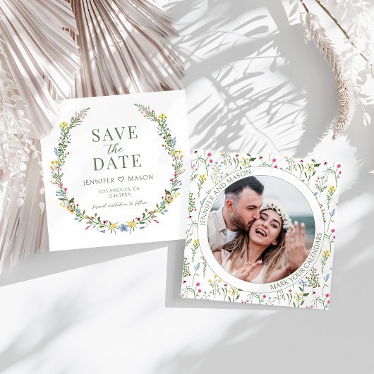 Kleurrijke wildflower Save the Date fotouitnodigin