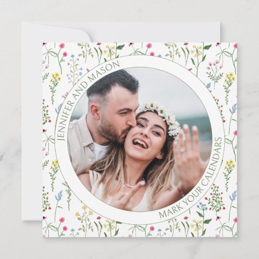 Kleurrijke wildflower Save the Date fotouitnodigin (Achterkant)