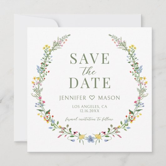 Kleurrijke wildflower Save the Date fotouitnodigin (Voorkant)