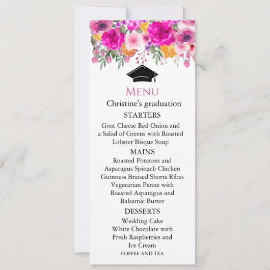 Kleurrijke Wildflower Spring Menu Afstuderen Kaart (Voorkant)