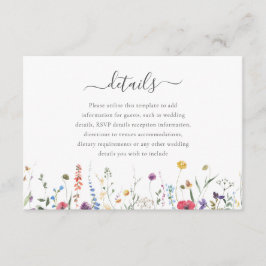 Kleurrijke Wildflower Spring Summer Wedding Detail Informatiekaartje
