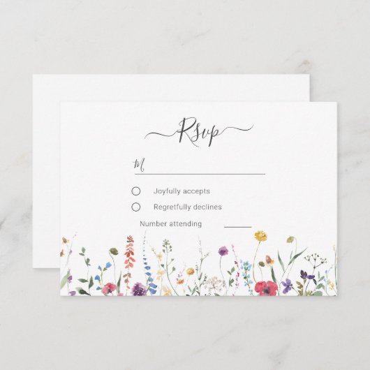 Kleurrijke Wildflower Spring Summer Wedding RSVP Kaartje (Voorkant / Achterkant)