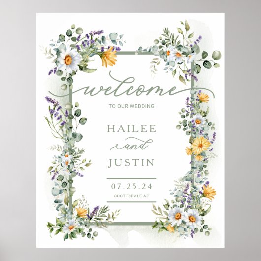 Kleurrijke Wildflower Spring Wedding Welkomstbord Poster (Voorkant)