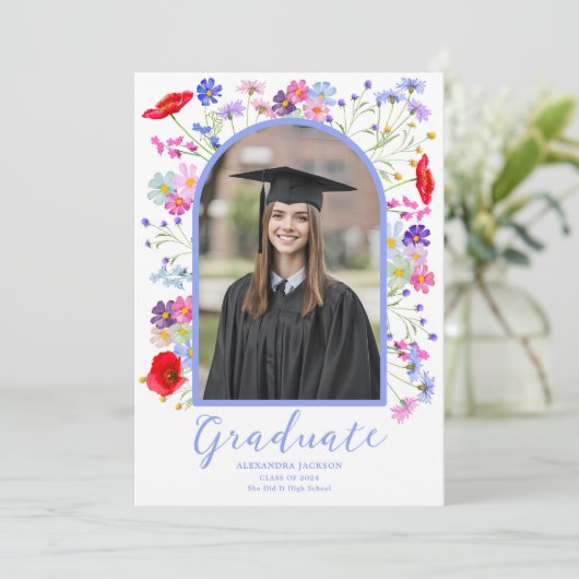 Kleurrijke Wildflower stijlvolle boog Afstuderen f Aankondiging (Staand voorkant)