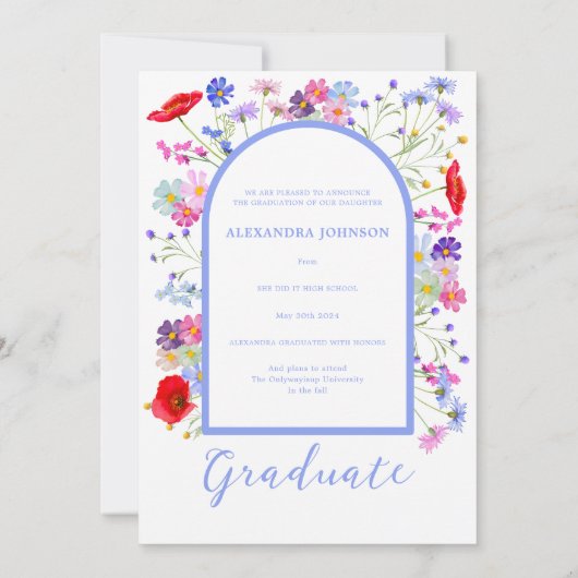 Kleurrijke Wildflower stijlvolle boog Afstuderen f Aankondiging (Achterkant)