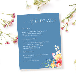 Kleurrijke Wildflower Stoffig Blauw Bruiloft Detai Informatiekaartje