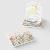 Kleurrijke Wildflower Stone Onderzetter (Zijkant)