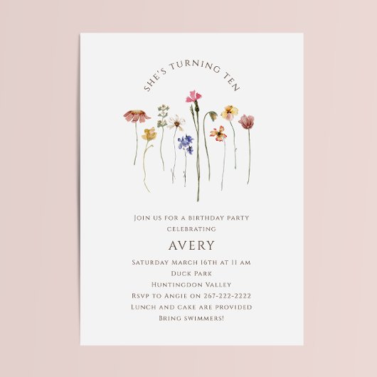 Kleurrijke Wildflower Tiende Verjaardagsfeest Kaart