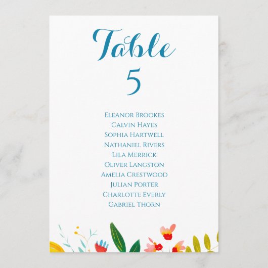 Kleurrijke Wildflower Trouwtafel Zitting Grafiek (Achterkant)