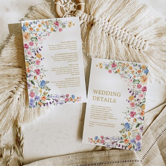 Kleurrijke Wildflower Tuin Bloemen Bruiloft Detail Informatiekaartje