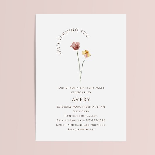 Kleurrijke Wildflower Tweede Verjaardagsfeest Kaart