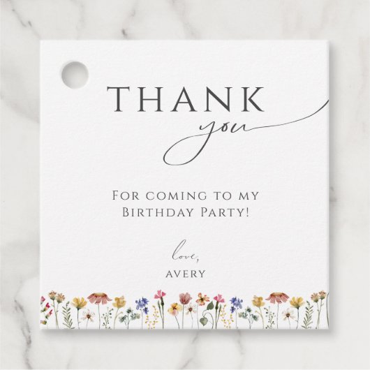 Kleurrijke Wildflower Verjaardag Plein Dank u Bedankjes Labels (Voorkant)