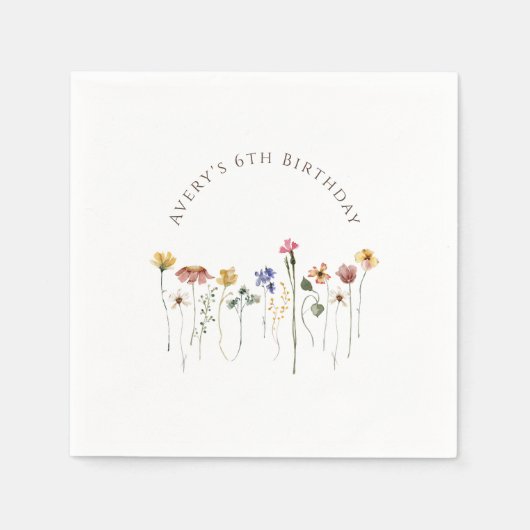 Kleurrijke Wildflower verjaardagsfeestje Servet (Voorkant)