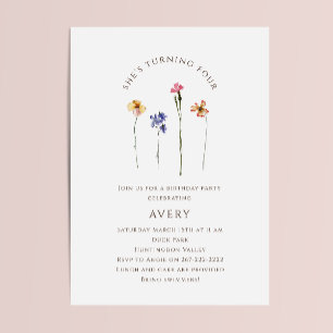 Kleurrijke Wildflower Vierde verjaardagsfeest Kaart