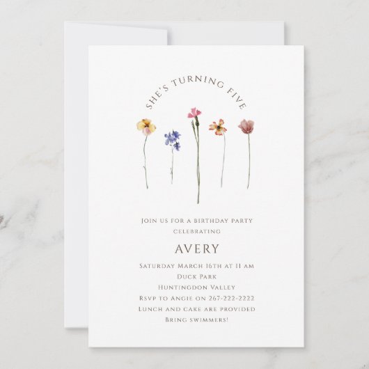 Kleurrijke Wildflower Vijfde Verjaardagsfeest Kaart (Voorkant)