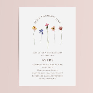 Kleurrijke Wildflower Vijfde Verjaardagsfeest Kaart