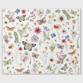 Kleurrijke  Wildflower Vlinders Botanisch Cadeaupapier (Vlak)