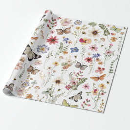 Kleurrijke  Wildflower Vlinders Botanisch Cadeaupapier