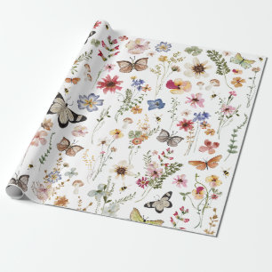Kleurrijke  Wildflower Vlinders Botanisch Cadeaupapier