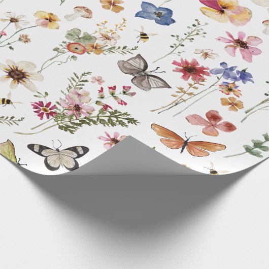 Kleurrijke Wildflower Vlinders Botanisch Cadeaupapier (Hoek)