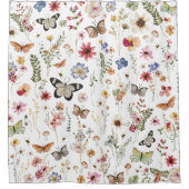 Kleurrijke  Wildflower Vlinders Botanisch Douchegordijn (Voorkant)