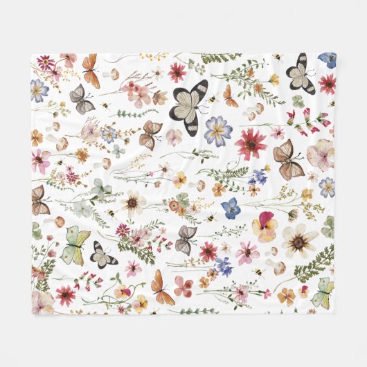 Kleurrijke  Wildflower Vlinders Botanisch Fleece Deken (Voorkant (Horizontaal))