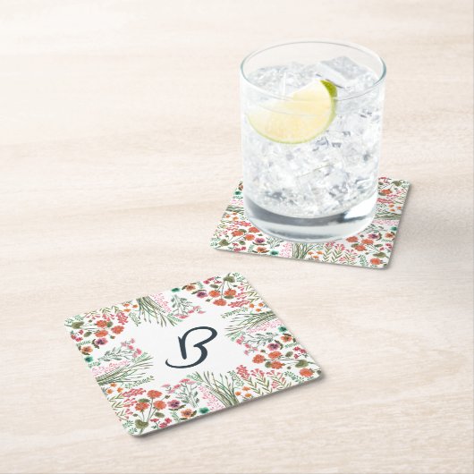 Kleurrijke Wildflower Vrijgezellenfeest Monogram Kartonnen Onderzetters (Insitu)