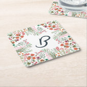 Kleurrijke Wildflower Vrijgezellenfeest Monogram Kartonnen Onderzetters (Schuin)