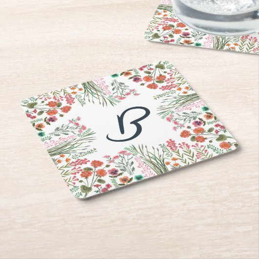 Kleurrijke Wildflower Vrijgezellenfeest Monogram Kartonnen Onderzetters (Schuin)