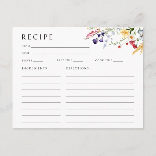 Kleurrijke Wildflower Vrijgezellenfeest Recept Kaa Informatiekaartje (Voorkant)