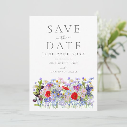Kleurrijke Wildflower Waterverf Boho Wedding Save The Date (Staand voorkant)