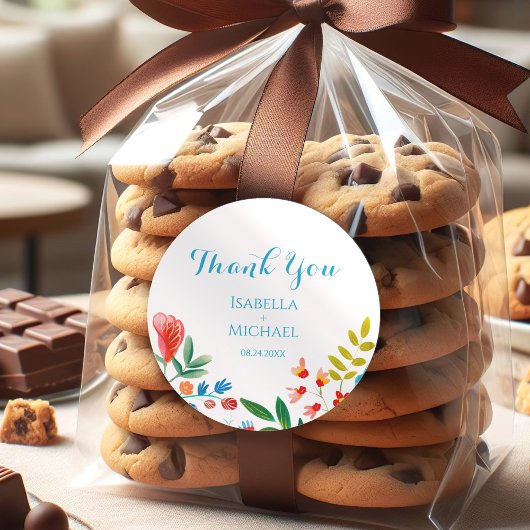 Kleurrijke Wildflower Waterverf bruiloft Dank u Ronde Sticker