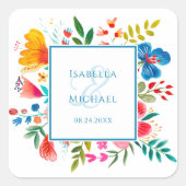 Kleurrijke Wildflower Waterverf bruiloft Sticker (Voorkant)