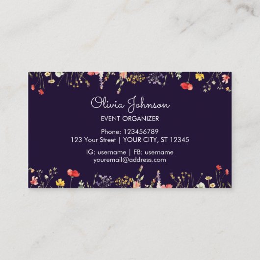 Kleurrijke Wildflower Waterverf Summer Floral Visitekaartje (Achterkant)
