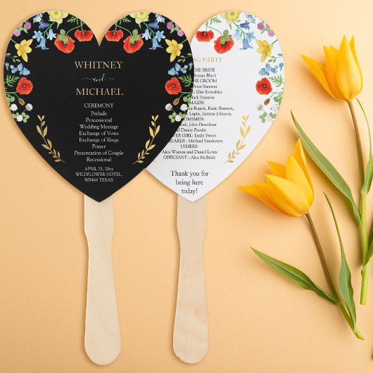 Kleurrijke Wildflower Wedding Ceremony Programma Handwaaier