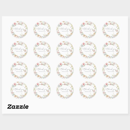 Kleurrijke Wildflower Wedding Dank u gunst Ronde Sticker (Vel)