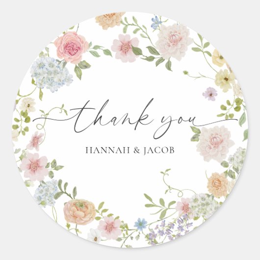 Kleurrijke Wildflower Wedding Dank u gunst Ronde Sticker (Voorkant)