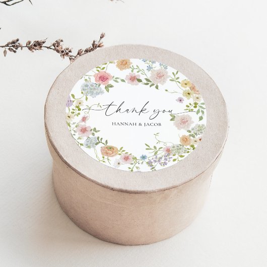 Kleurrijke Wildflower Wedding Dank u gunst Ronde Sticker