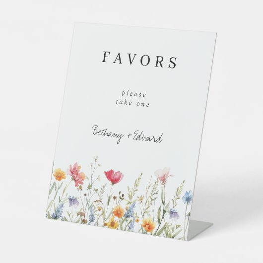 Kleurrijke Wildflower Wedding Favorieten Reclamebord Met Voetstuk (Voorkant)