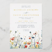 Kleurrijke Wildflower Wedding Folie Uitnodiging (Voorkant)