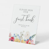 Kleurrijke Wildflower Wedding Guest Book Table Reclamebord Met Voetstuk (Voorkant)