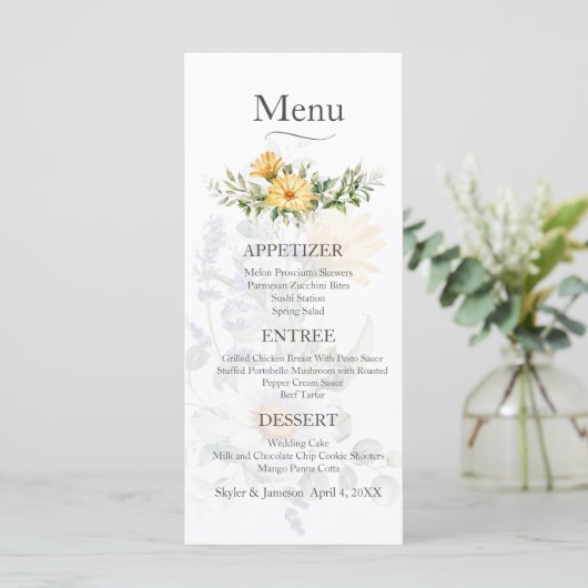 Kleurrijke Wildflower Wedding Menu (Staand voorkant)